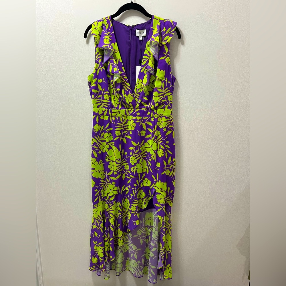 NWT Milly Floral Purple and Green Dress Size 8